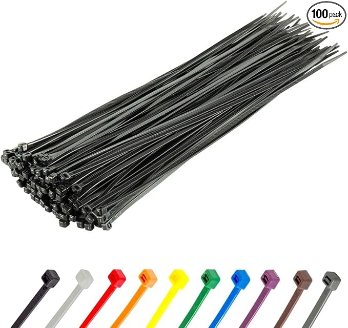 GTSE 11 Inch Black Zip Ties, 100 Pack, 40lb Strength, UV Resistant Long Nylon Cable Ties, Self-Locking 11" Tie Wraps