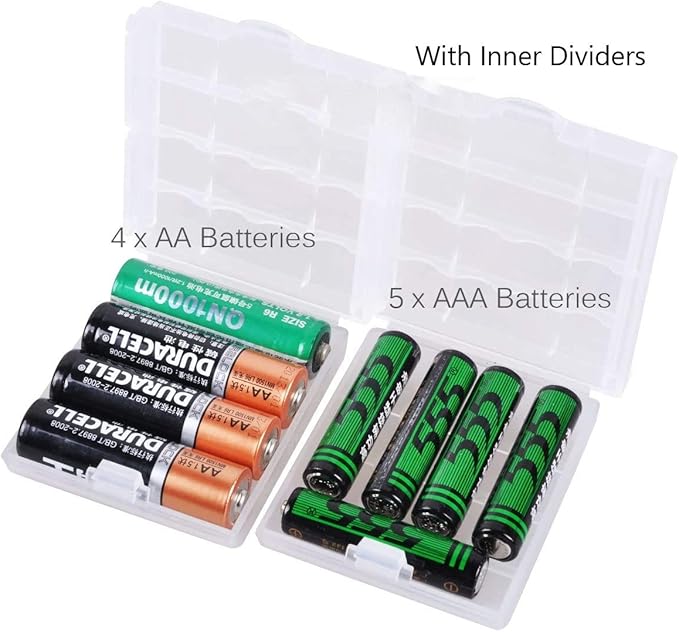 Battery Organizers AA/AAA Battery Containers Holders Compact Portable Storage Cases Insulative Plastic Clear Protective Battery Cases for Travelling/Home/Office/School/Garage(20 PCS)