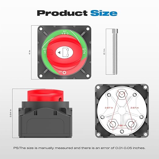 1-2-Both-Off High Current Battery Disconnect Switch 600A 12-48V Master Cut Disconnect Switch Isolator for Truck Car Vehicle RV Marine Boat