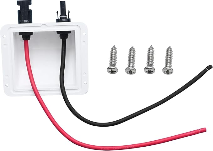 VIKKSAER White Solar Cable Entry Gland Box, 1FT 10AWG Soft Solar Extension Cable and Connector, UV Resistance Dual Cable Entry Gland Housing on RVs, Caravans, Boats, Campers (1FT, White)
