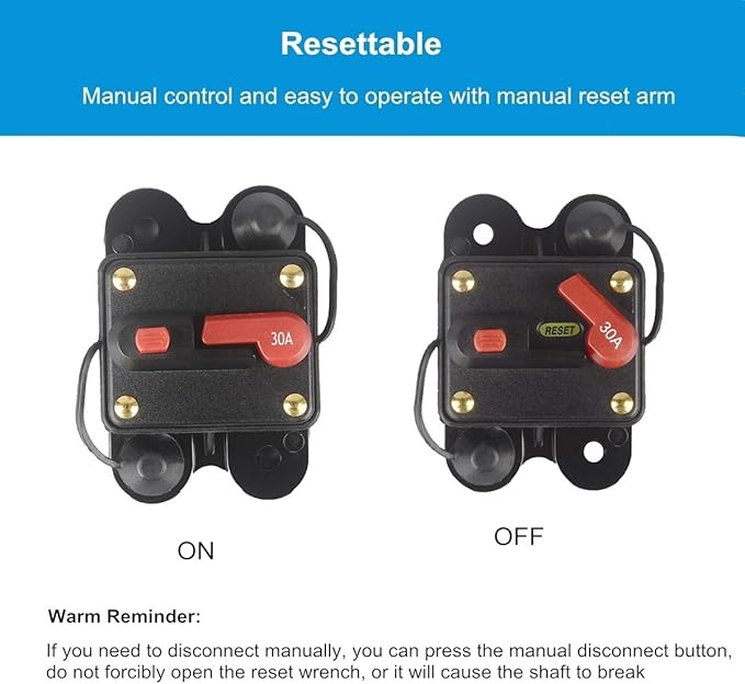30Amp Circuit Breaker Manual Reset Fuse holder, 30A-300A 12V-24V DC Protection Reset Fuse for Trolling Motor Auto Car Marine Boat Stereo Audio Inline Fuse Inverter (30A)