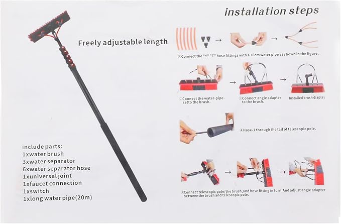 35FT Water Fed Pole Kit Adjustable Solar Panel Cleaning Kit with Telescopic Pole & Rotatable Brush for Window Glass Roof Outdoor Cleaning Equipment