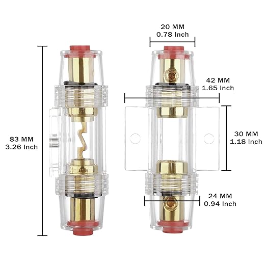 in-line AGU Fuse Holder for 4-10 Gauge AWG Wire / 6 Gauge & 8 Gauge/with Six 60A AGU Fuses for Car Audio/Alarm/Amplifier/Compressors/Auto Parts/Automotive/Marine/Industrial (60Amp, 3 Pack)