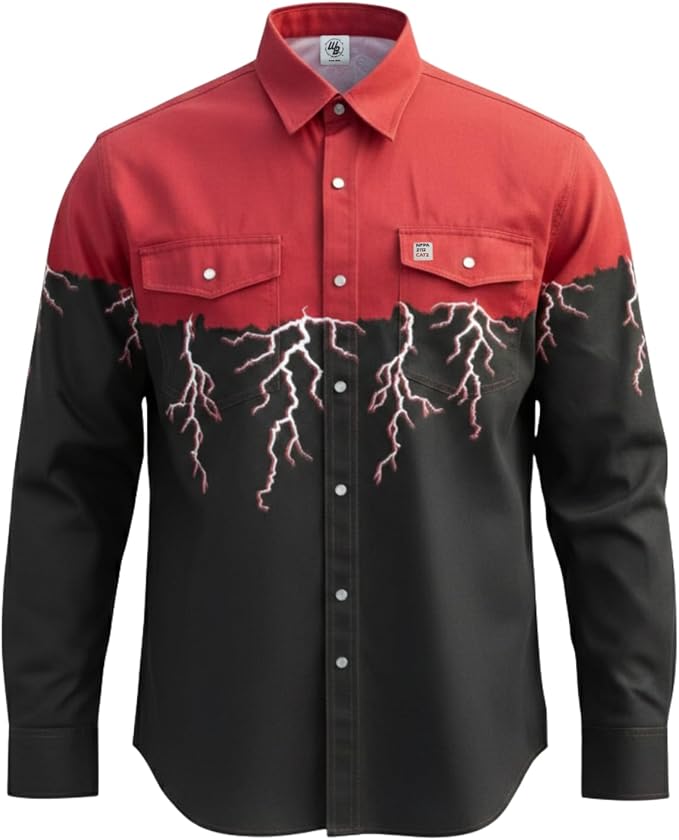 WoahBros FR Shirts for Men, 8oz Midweight Flame Resistant Welding Shirt, 100% Cotton, Pearl Snap Buttons - CAT2/NFPA2112