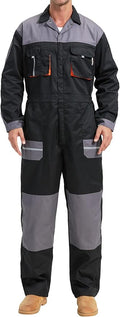 Men's Work Coveralls Multi Pockets Garage Work Jumpsuit Zip Coverall One Piece Workwear Mechanic Overalls