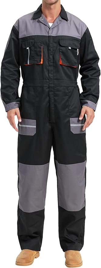 Men's Work Coveralls Multi Pockets Garage Work Jumpsuit Zip Coverall One Piece Workwear Mechanic Overalls