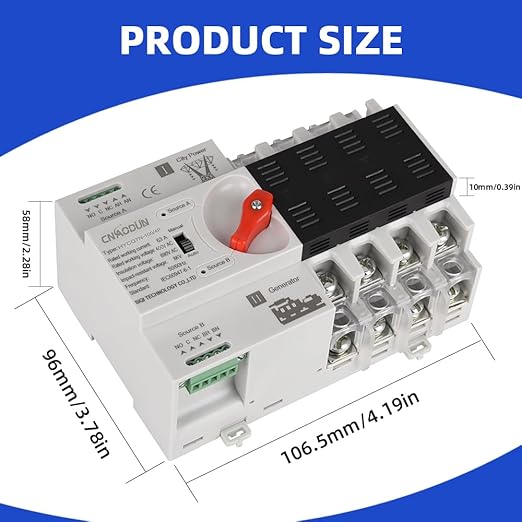 Automatic Transfer Switch ATS 4P 100A 400V Dual Power Electrical Selector Switch Din Rail Type Millisecond Switching