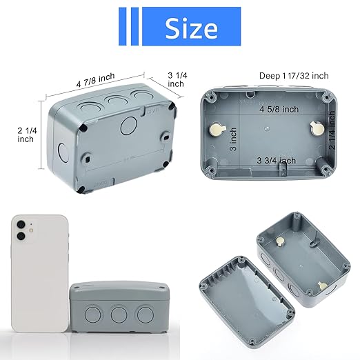 SuperInk PVC/ABS Plastic Dustproof Waterproof IP66 Electrical Junction Box 4.9 x 3.3 x 2.3 inch (125x86x62mm),with 4PK 20mm Outdoor Weatherproof Cable Glands