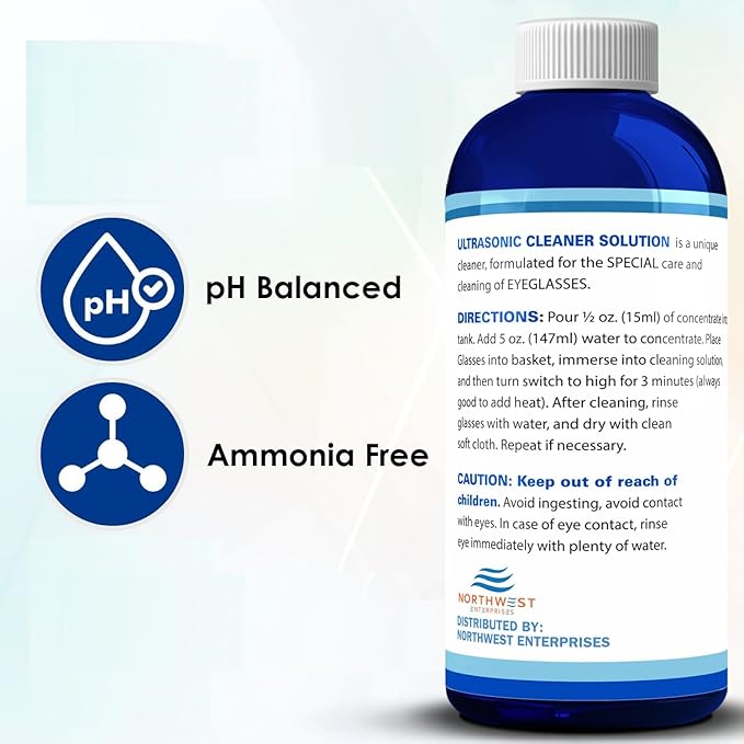 NORTHWEST ENTERPRISES Ultrasonic Eyeglass Cleaner Solution. Concentrated Ultrasonic Glasses Cleaner for use in Sonic and Ultrasonic Machines. (1)