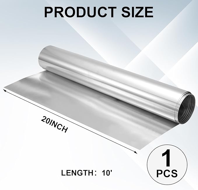 Therwen 1 Roll Aluminum Flashing Roll Metal Aluminum Roof Panels 0.2 mm Thickness Roof Flashing Strip for Sealing Windows Doors Siding Backyard Stains Moss and Mildew Prevention (20"x 10')