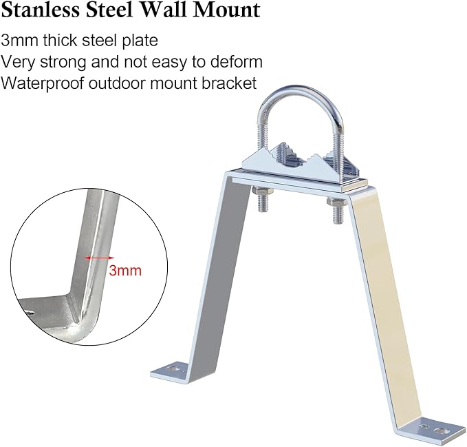 2 PCS Antenna Wall Mount with U-Bolts for 1"-2" OD Poles, Stainless Steel Double Antenna Mast Clamp Heavy Duty Mounting Kit for Antenna, Lamps, Pipes