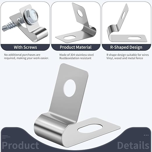 200 Fence Wire Clamps Agricultural Fencing Mounting Clips, Stainless Steel Wire Clips with Screws for Welded Wire to Wood, Metal or Vinyl Fence, Metallic