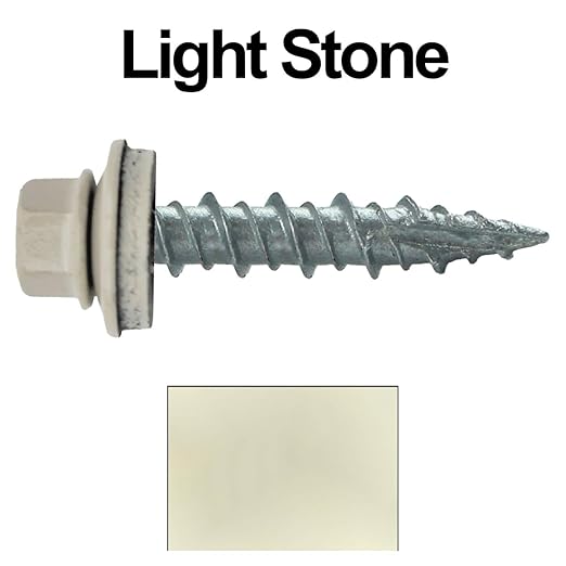 Metal Roofing Screws: (250) 10 x 1 Light Stone Hex Head Sheet Metal Roof Screw. Self Starting Metal to Wood siding Screws. EPDM Washer. Colored Head