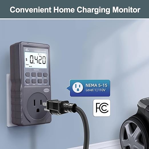 PN2500 Professional NEMA 5-15 Wi-Fi Wireless Level 1 EV Charger Pass-Through Power Usage Monitor (60-240V, 25Amp)