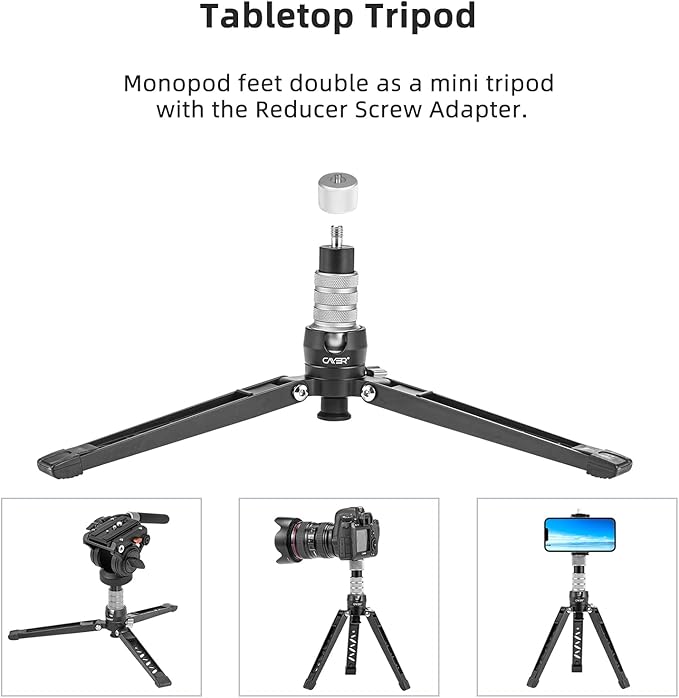 Cayer Monopod Camera Stand, Carbon Fiber Telescopic Monopods Kit with Video Fluid Head and Folding Support Base, 1 Extra Sliding Plate, for DSLR Video Cameras & Camcorders, CF34, 72 Inch