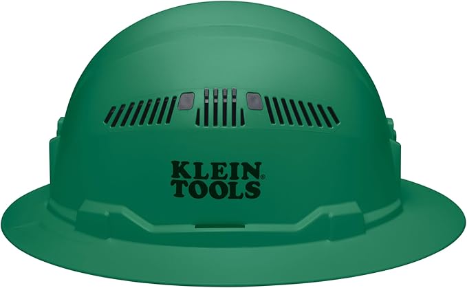 Klein Tools 60941 Hard Hat, Vented, Full Brim Style, Padded, Self-Wicking Odor-Resistant Sweatband, Green