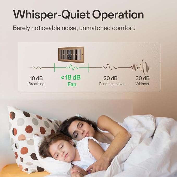 VIVOSUN Quiet Register Booster Fan for 𝟒" 𝐱 𝟏𝟎" Holes, Cooling Heating Vent Fan with 10-Speeds App Control &Adjustable Wind Direction, Thermostat Control for Bedroom, Bathroom &Attic, Brown