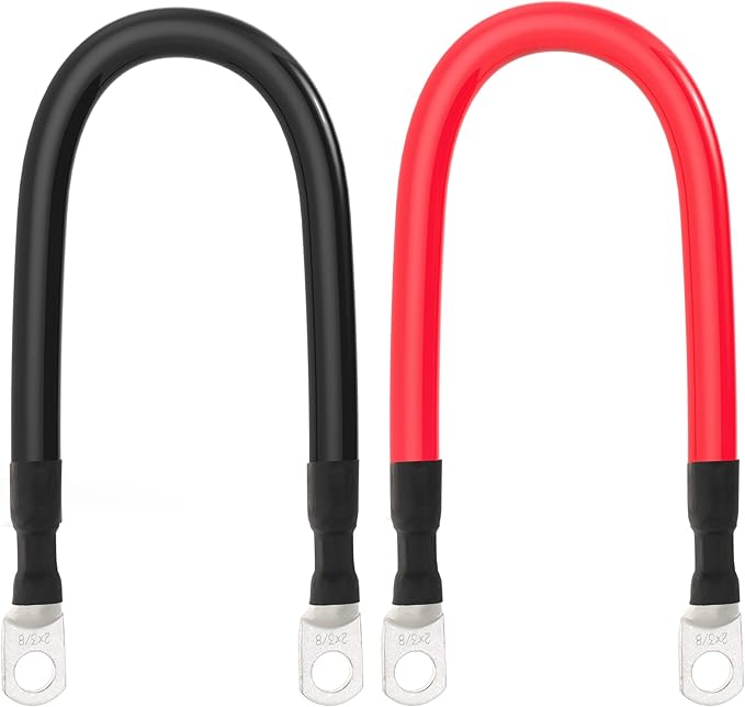 2 AWG Battery Cable 2AWG Gauge Battery Inverter Cables for Automotive Solar Marine Boat RV Car Motorcycle (2 AWG, 1FT, 3/8")