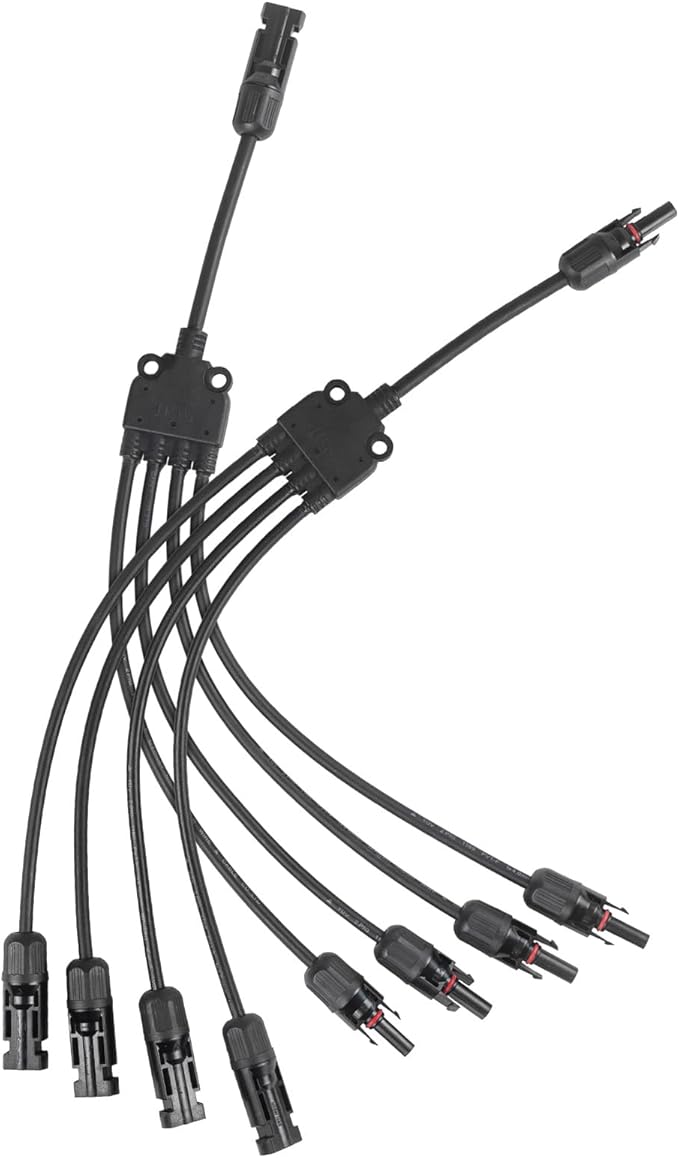 Solar Panel Connector 4 to 1 Y Branch Parallel Adapter, 30A 1000V 10AWG Tool-Free IP68 Waterproof Cable for Solar Panels (Y Branch, 4to1(1Pairs))