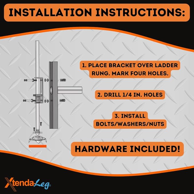Xtenda-Leg® Ladder Leveler - Rubber Feet, Perfect for Extension Ladders, Stabilizer Attachments for Safe Use - Stable Platform for Uneven Ground - Easy Installation - OSHA Approved - 6 Pairs