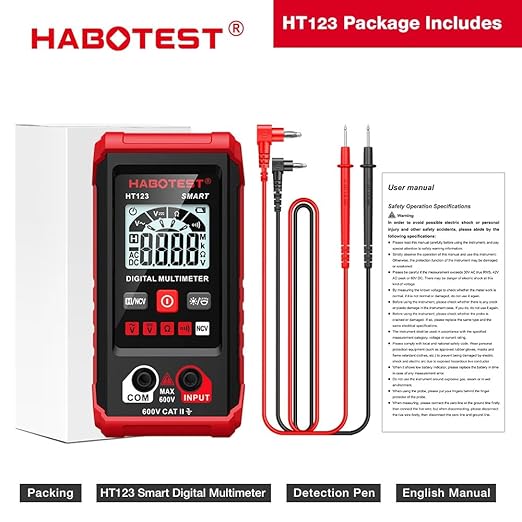 HT123 Fully Intelligent Digital Display multimeter with LED Backlight, Non-Contact Voltage Detection, Automatic Gear Shifting