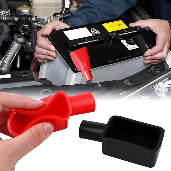 Zipelo Car Battery Terminal Cover, 2PCS Soft Rubber Vehicle Insulating Battery Protector, Positive Negative Poles Automotive Stud Connector Top Post Cap, Universal for Truck Motorcycle Bike