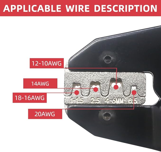 HS-03B Crimping Tool for Non-Insulated Open Barrel Terminals AWG 20-10 Ratchet Wire Crimper Tool,Wire Terminal Crimper, 2.8mm 4.8mm 6.3mm Male and Female Spade Connector Terminals Crimper