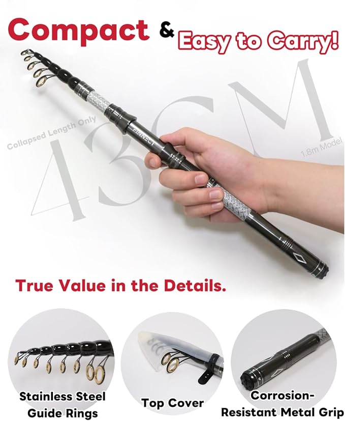 Telescopic Fishing Rod - Lightweight 42T Carbon Fiber Portable Travel Rod for Freshwater River Fishing, Beginner & Kid Friendly 5.9ft/6.9ft/7.9ft/8.9ft/9.9ft/10.9ft