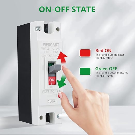 Wengart 200 Amp DC MCCB Circuit Breaker, 250V 1-Pole Molded Case Breaker for High-Capacity Solar Inverters, Battery Bank & Off-Grid Power Systems, WGM1PV-250 Heavy Duty DC Protector