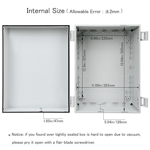 Junction Box IP65 Waterproof Electrical Box Outdoor ABS Plastic Project Box Hinged Shell Universal Enclosure Box with Mounting Plate, Wall Brackets, Cable Glands 15.7" x 11.8" x 7.1"