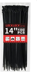 Zip Ties 14 inch(100 Pack), 60 lb, Black Heavy Duty Wire Ties, UV Resistant Cable Ties for Indoor and Outdoor Use, LOCKLOCK