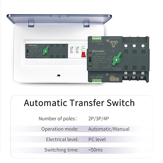 Mini ATS Automatic Transfer Switch 100 amp Manual Power Transfer Switch 110V Dual Power Electrical Selector Switches DIN Rail Mount (3P)
