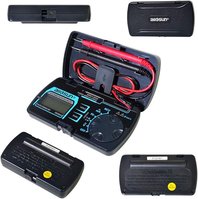 allsun Auto Ranging Pocket Tiny Digital Multimeter, Mini Electrical Travel Meter AC/DC Ohm Volt NCV Amp Capacitance Frequency Diode Continuity