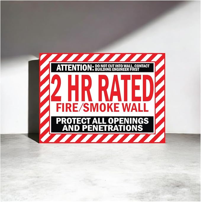 2 HR Rated Fire/Smoke Wall Label, Protect All Openings and Penetrations Sign Sticker 10 x 14 OSHA