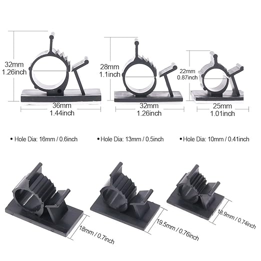100Pcs 3 Sizes Adjustable Multipurpose Self-Adhesive Cable Clips Wire Clamps Cord Holders Cable Organizers for Cord Management