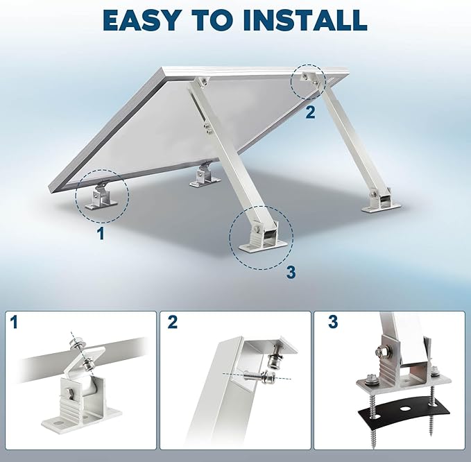 GCCSJ 2 Sets Solar Panel Mounting Brackets, 14-27 inch Adjustable Solar Panel Tilt Mount Brackets, Aluminum Alloy Solar Panel Mounting Kit Suitable for 100-450W Solar Panels for RV Roof Boat Camping