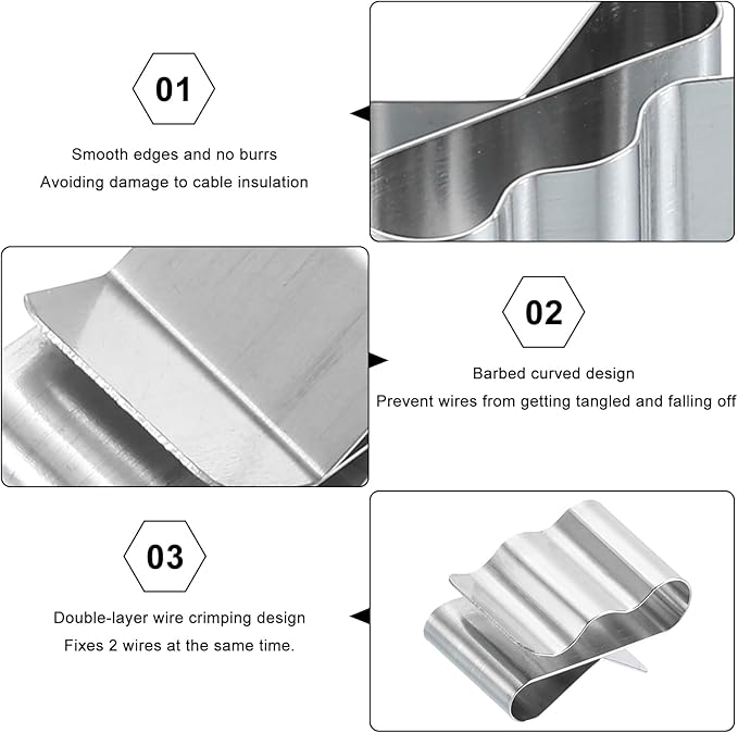 HARFINGTON 25pcs Trailer Frame Wire Clips 18.8mm Length Solar Panel Wire Clip Stainless Steel Trailer Wiring Clips Double Wire Cable Clamps for Boat Trailer Fishing Boat Cable Organization