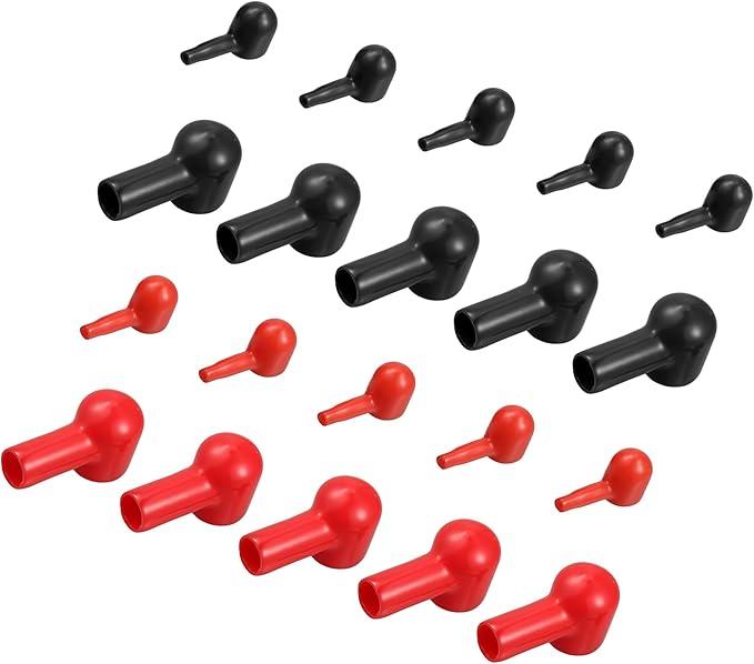 Motoforti 20 Pcs Red Silicone Stud Terminal Cover Insulated Battery Terminal Protector Boot Red Black Cable Lug Protector Cover Lug Caps for Car Marine