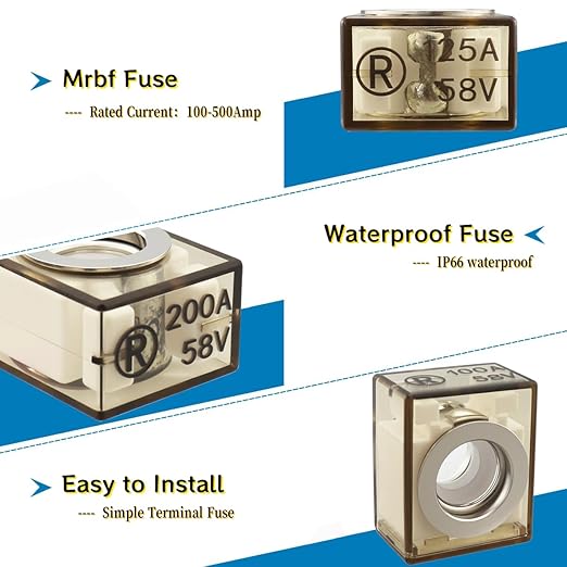 MRBF Terminal Fuses - 150Amp 58V DC Max/IP66 Waterproof Fuse for Boats, Marine, RVs, Solar Systems - Overload & Short Circuit Protection - Fits Inverters, Charging Piles, Trolling Motor (5-Pack)