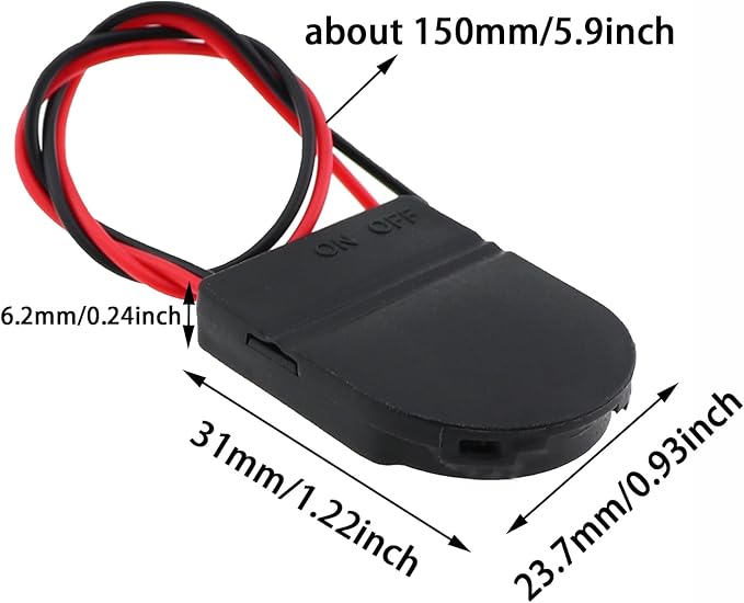 8PCS Button Cell Battery Holder 3V with Switch Cord Cover Button Battery Holder Cord Length 5.9inch Single Battery Holder Socket Container for Toys Breadboard Power Supply Black