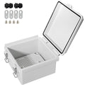 MAKERELE Small Electrical Junction Box Outdoor Weatherproof Gray Shell and IP67 ABS Grade Plastic with Hinged Cover, Mounting Plate,Wall Bracket,Stainless Steel Buckle and 1/4" NPT*2 (5.9"×5.9"×3.5")