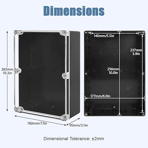LeMotech Electrical Box Clear Cover Project Box IP65 Waterproof Junction Box ABS Plastic Case Universal Enclosure for Electronics, Black 10.3"x 7.1"x 3.7"(263x182x95mm)(Pack of 1)