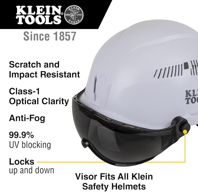 Klein Tools VISORGRAY Gray Visor for Hard Hat and Safety Helmet, Low Profile, Impact Rated, Anti Fog, Scratch Resistant, Flip-Up, UV Protection