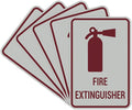 Signs ByLITA Portrait Round Fire Extinguisher Sign with Adhesive Tape, Mounts On Any Flat Surface (Light Grey/Burgundy) - Small (5 Pack)