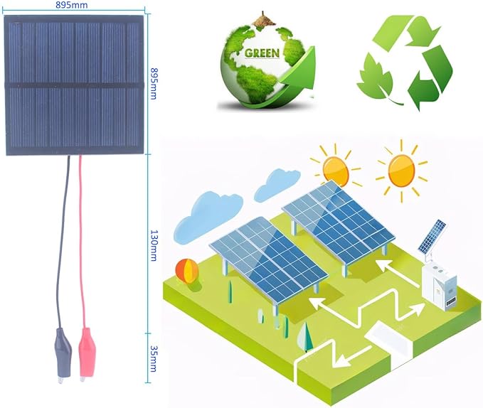 5 Pcs Small Solar Panels,1W 5V 200ma Mini Solar Panel Photovoltaic Solar Cells Charger Kits with Wire Clip 89.5mm*89.5mm for Phone DIY Electric Toy Light (5Pcs 5V+Wire Clip)