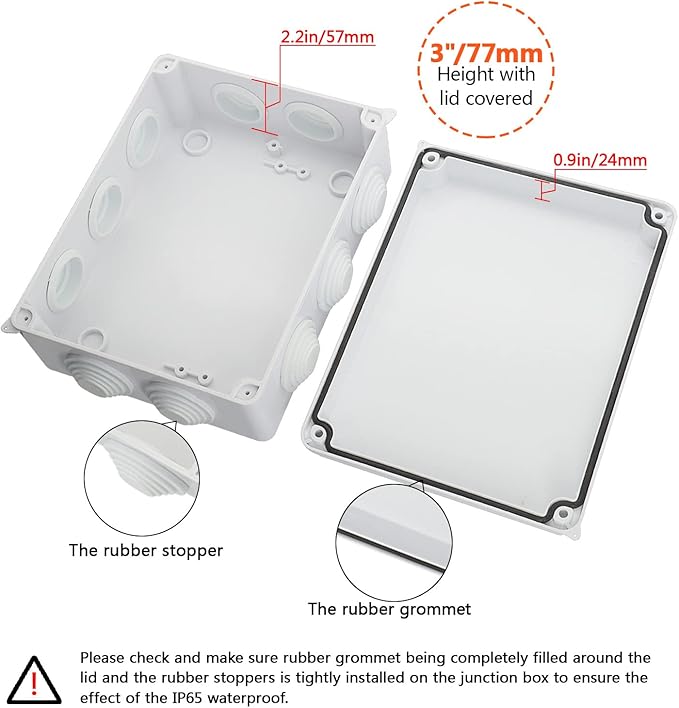 LeMotech ABS Plastic Dustproof Waterproof IP65 Junction Box Universal Electrical Project Enclosure White 7.8 x 6.1 x 3.1 inch (200 x 155 x 80 mm)