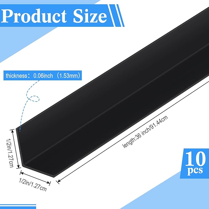 Sasylvia 10 Pcs 1/2 x 1/2 x 36 Inches Wall Corner Protector Guards, Avoid Scratching Scuffs, Black Vinyl Corner Trim Molding, Ease Install & Cleaning for Door Countertop Furniture Cabinet Protection