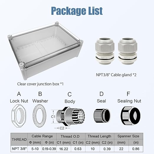 LeMotech Junction Box IP67 Waterproof Dustproof Electrical Box Project Box DIY Enclosure Gray with Transparent Clear Cover, External Size 15x11x5.1in (380x280x130mm)