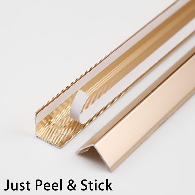 Aluminum Peel and Stick L Molding Corner Guards with 90° Angle for Wall Door Frame Cabinet Baseboard Protection and Decoration, 35.4in x 0.8in (3Pcs)