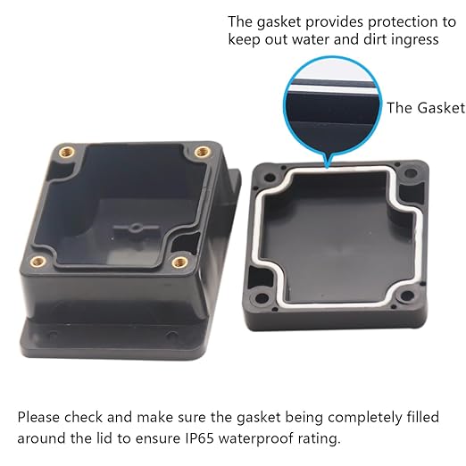 Zulkit Junction Box ABS Plastic Dustproof Waterproof IP65 Universal Electrical Boxes Project Enclosure with Fixed Ear Black 2.48" x 2.28" x 1.38"(Pack of 2)
